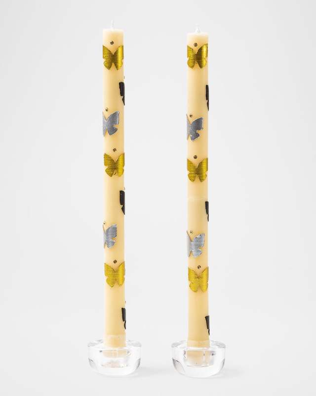Butterfly Silver/Gold Dinner Candles, Set of 2